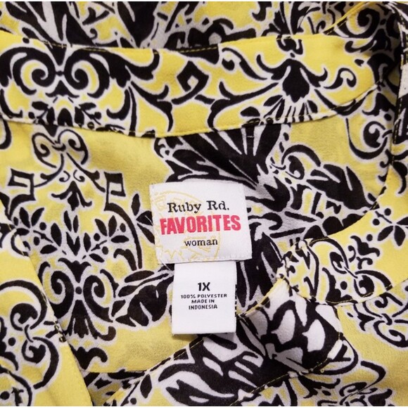 Ruby Rd. Women's Blouse Top Size 1X Floral Button Roll Tab Sleeve Front Tie - Picture 4 of 5